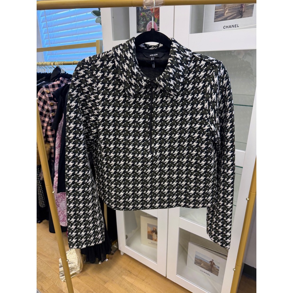ME+EM Houndstooth Wide Box Top Women Sz 4 EUC Designer Crop Zip Pullover - Picture 15 of 16